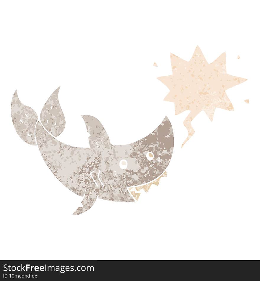 Cartoon Shark And Speech Bubble In Retro Textured Style