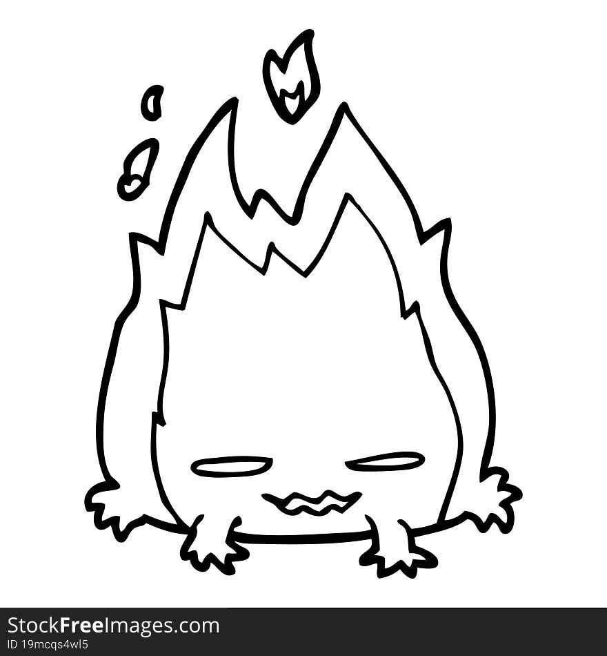 line drawing cartoon fire demon