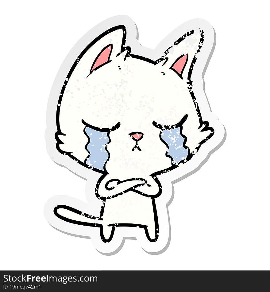 distressed sticker of a crying cartoon cat