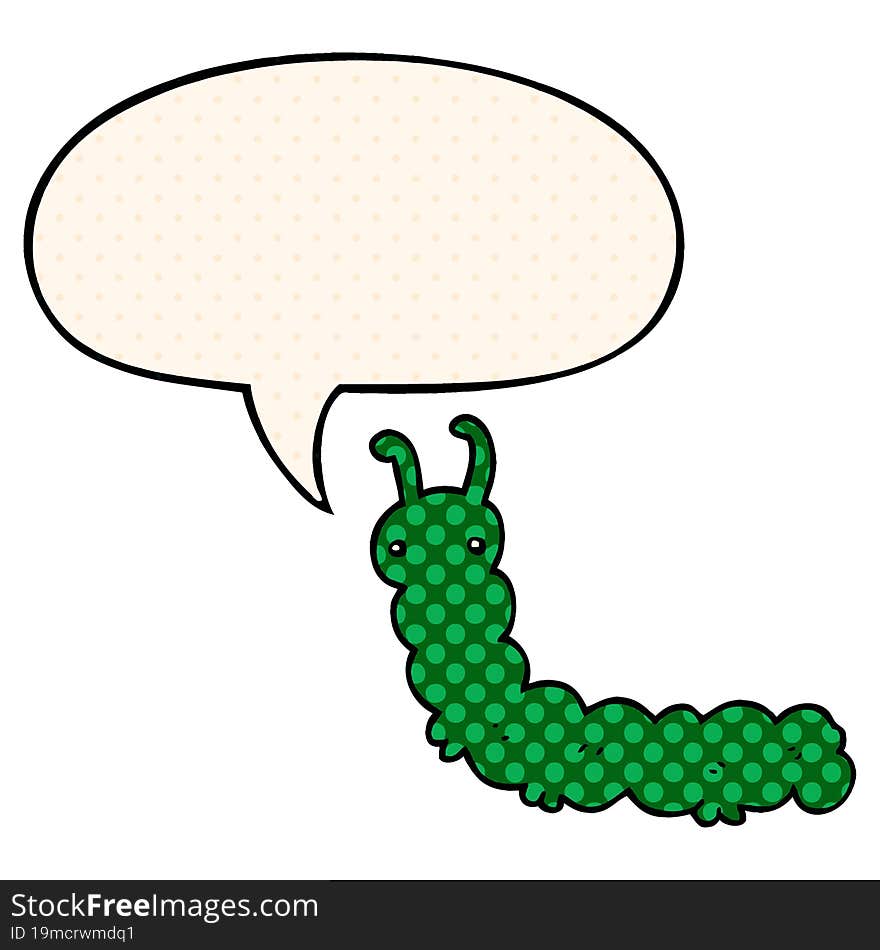 cartoon caterpillar and speech bubble in comic book style