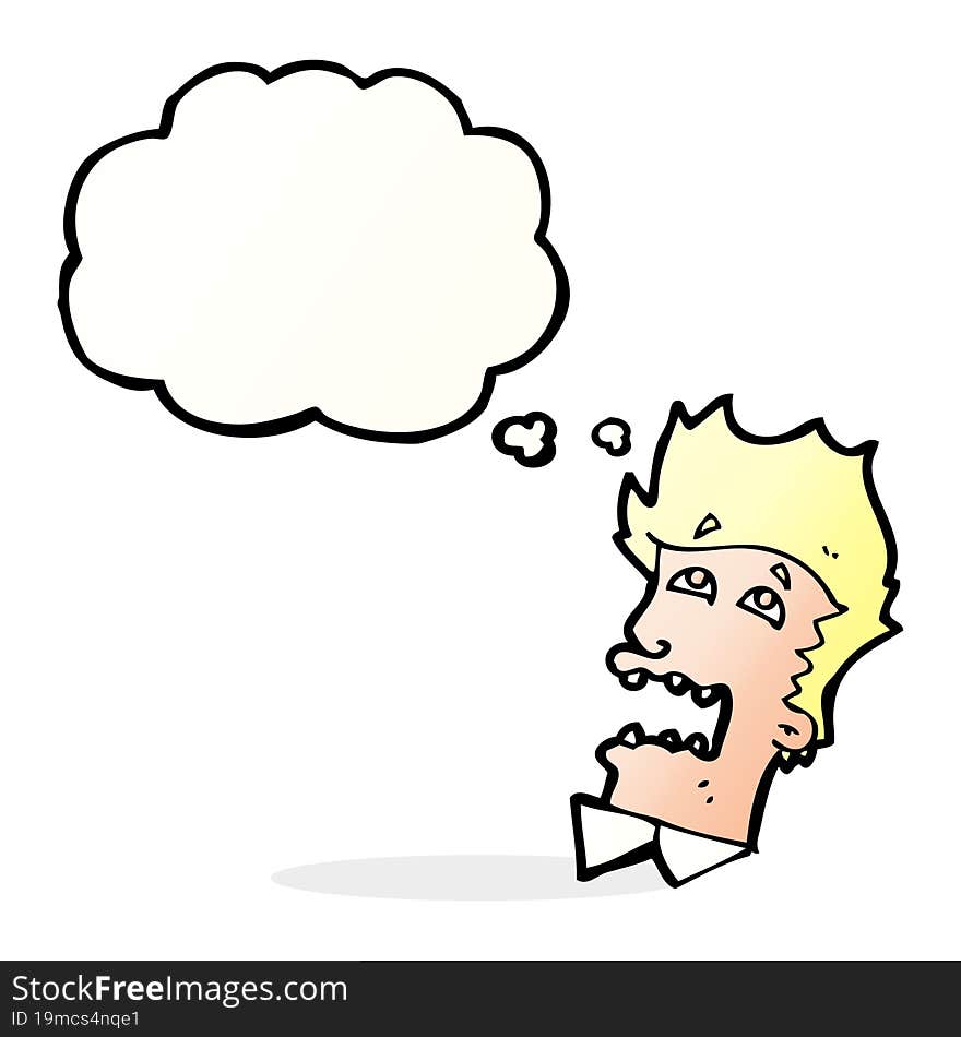 cartoon frightened man with speech bubble