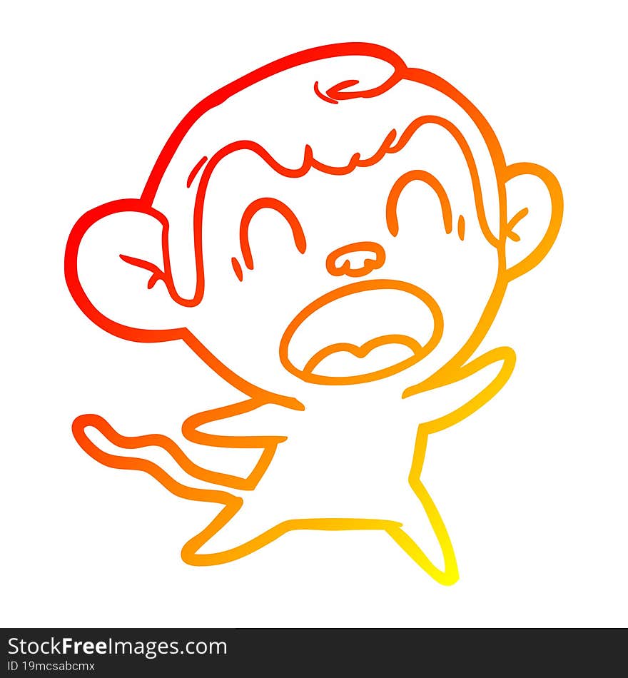 warm gradient line drawing shouting cartoon monkey