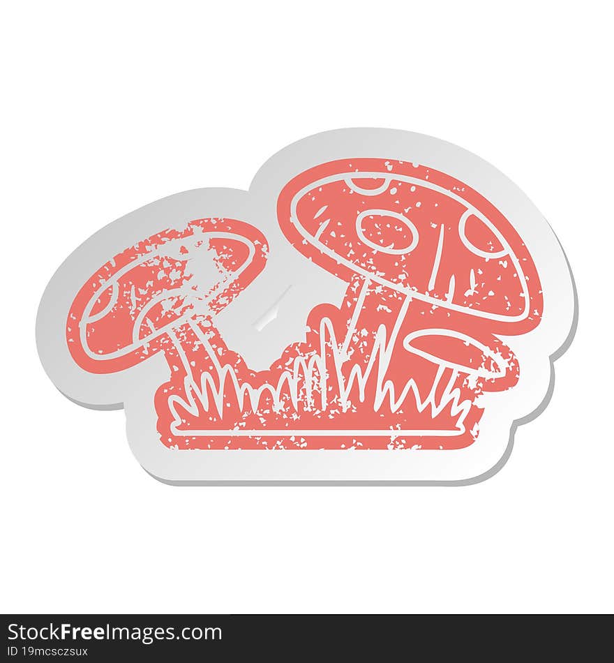 distressed old sticker of a toad stool