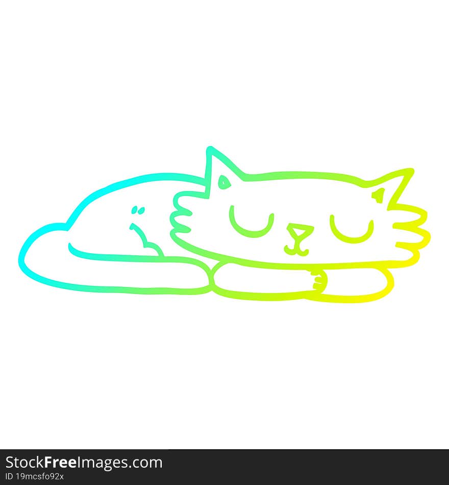 cold gradient line drawing of a cartoon sleeping cat