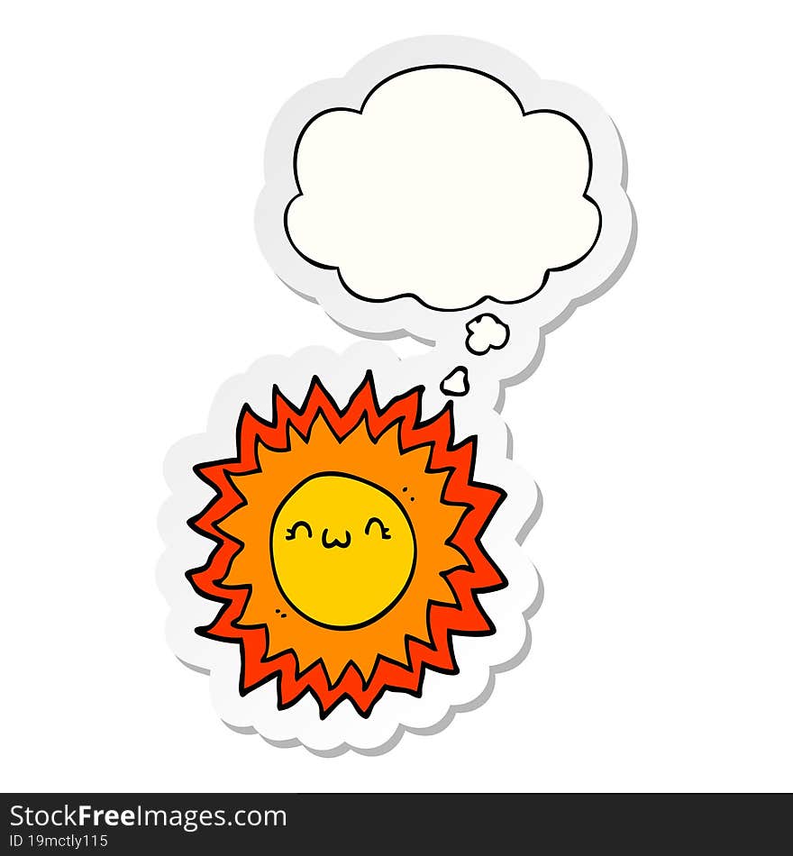 cartoon sun with thought bubble as a printed sticker