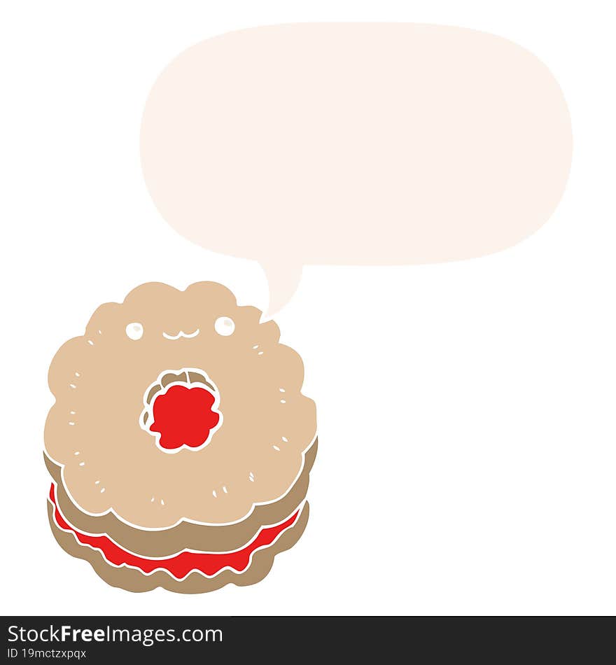 cartoon biscuit and speech bubble in retro style