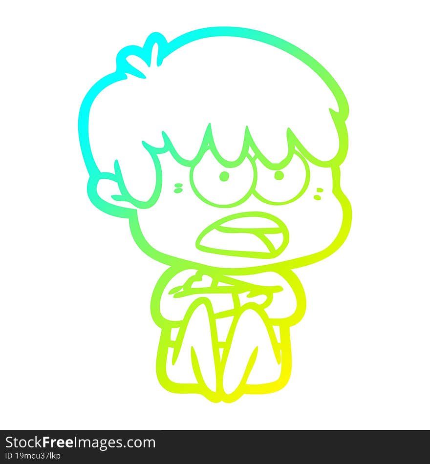 cold gradient line drawing worried cartoon boy