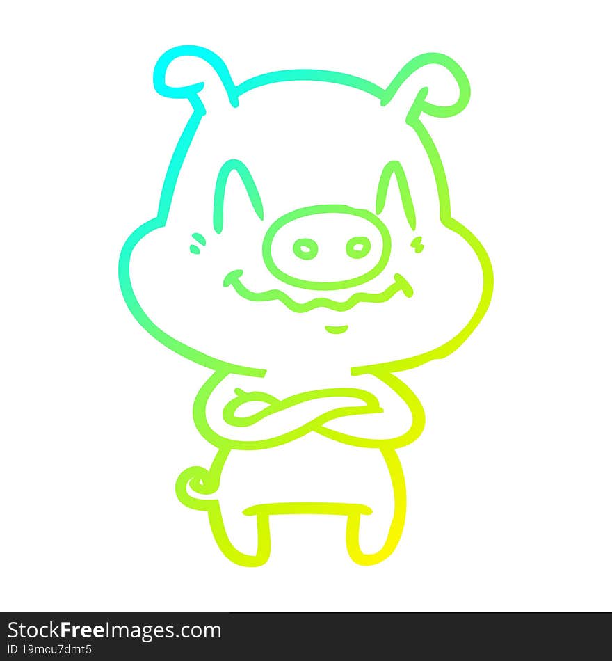 cold gradient line drawing nervous cartoon pig