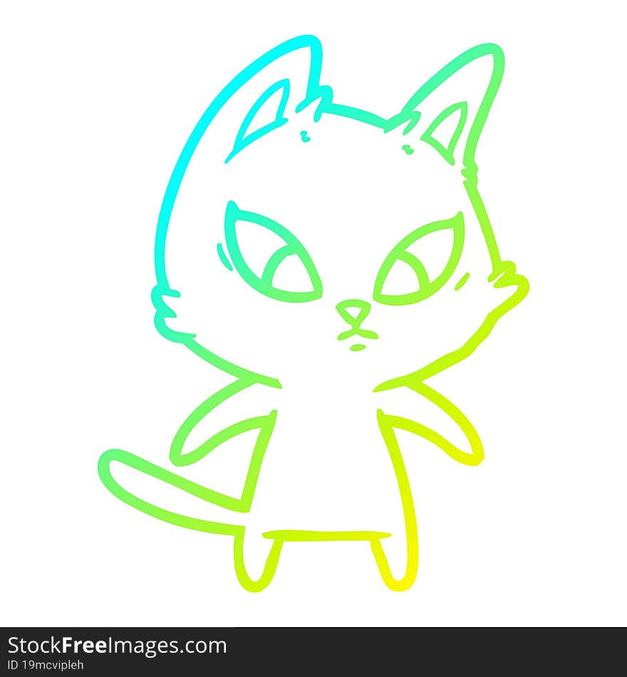 Cold Gradient Line Drawing Confused Cartoon Cat