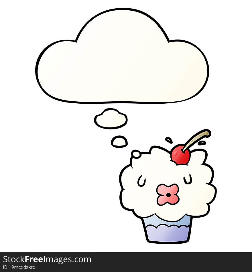 cartoon cupcake with thought bubble in smooth gradient style