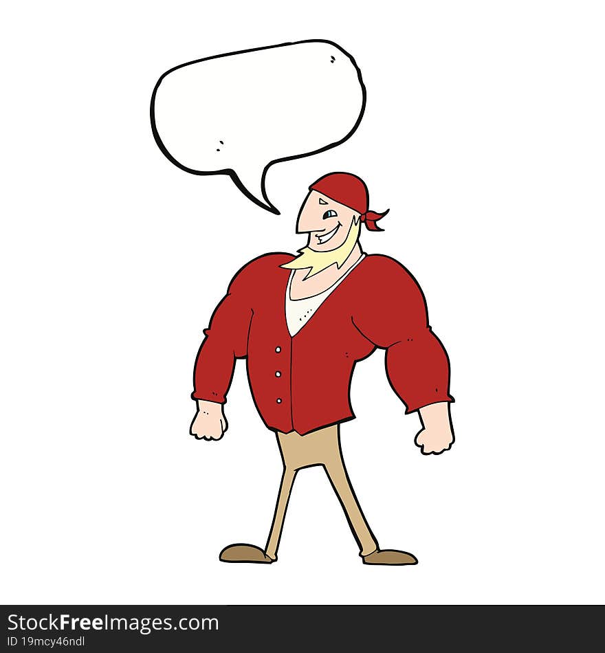 cartoon manly sailor man with speech bubble