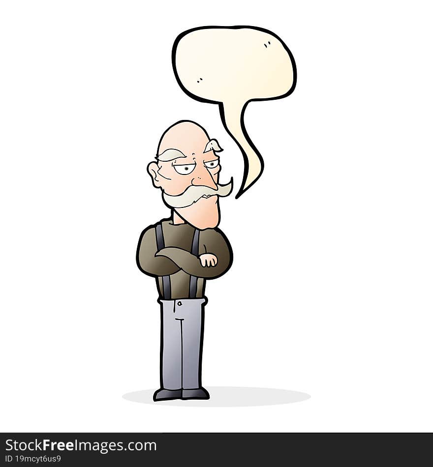 cartoon bored old man with speech bubble