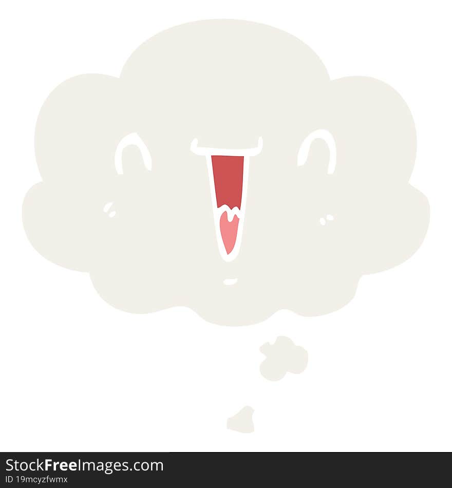 cute happy cartoon face and thought bubble in retro style