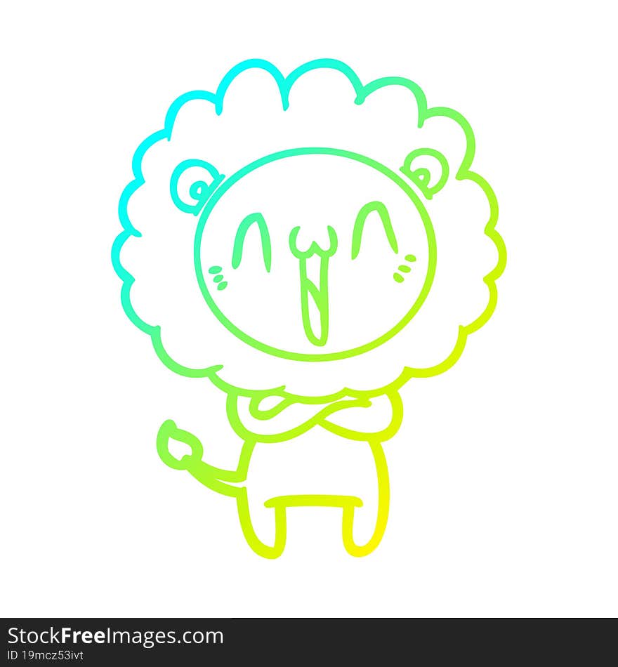 cold gradient line drawing happy cartoon lion