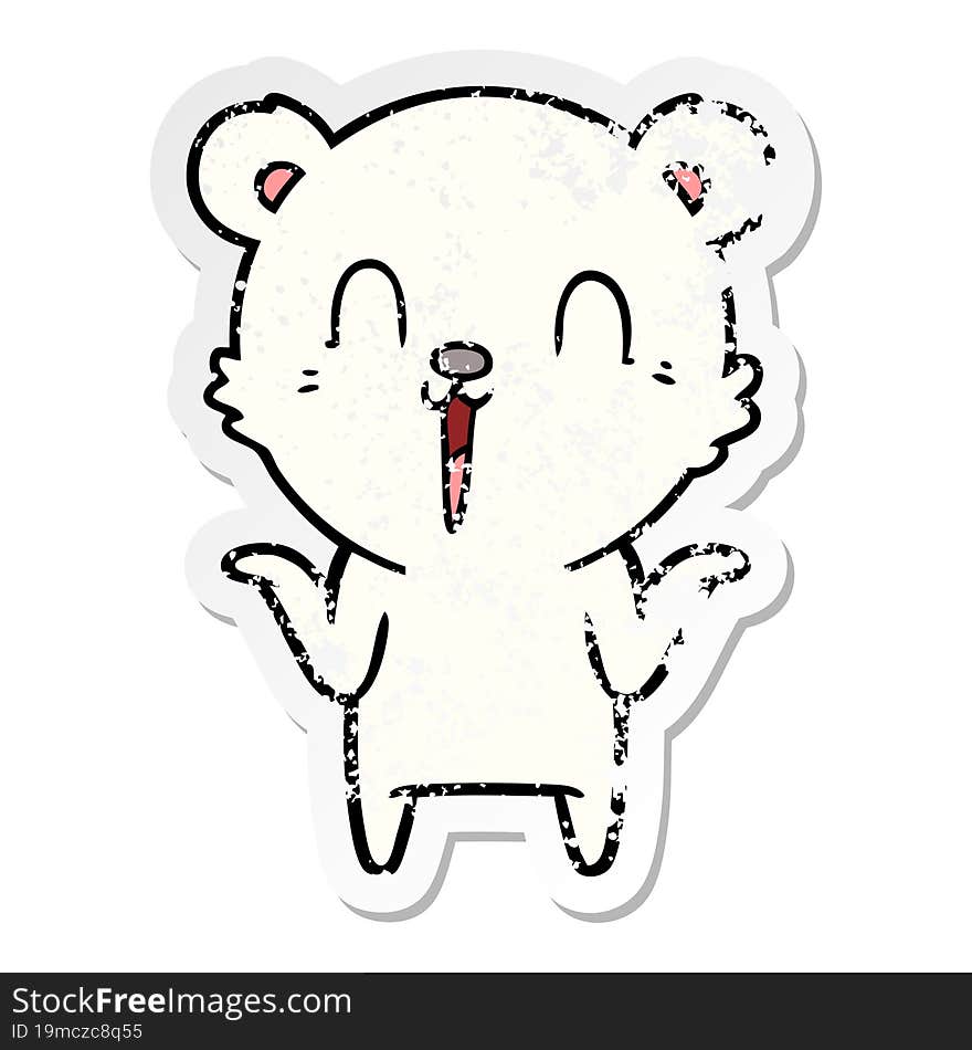 Distressed Sticker Of A Happy Cartoon Polar Bear With No Worries