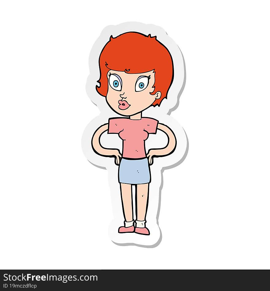 Sticker Of A Cartoon Woman With Hands On Hips