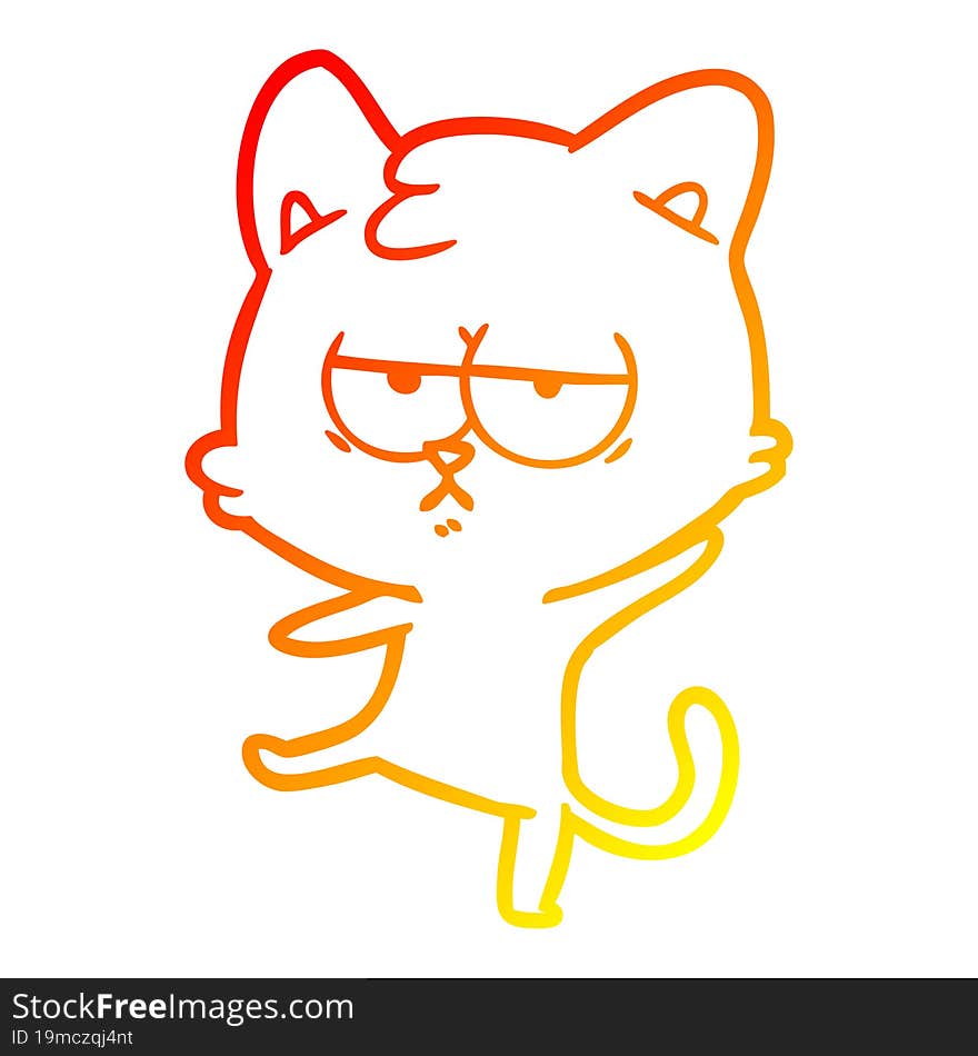 warm gradient line drawing bored cartoon cat