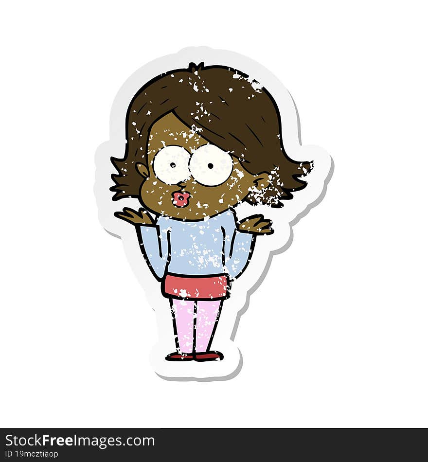 distressed sticker of a cartoon girl pouting