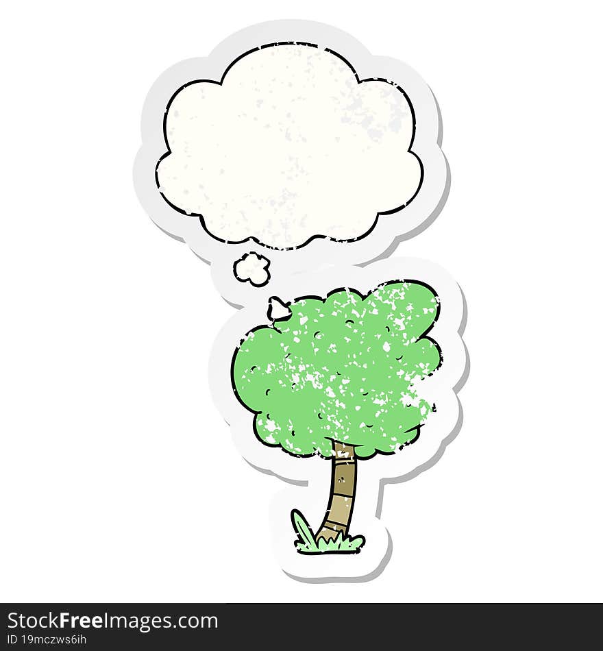 Cartoon Tree And Thought Bubble As A Distressed Worn Sticker