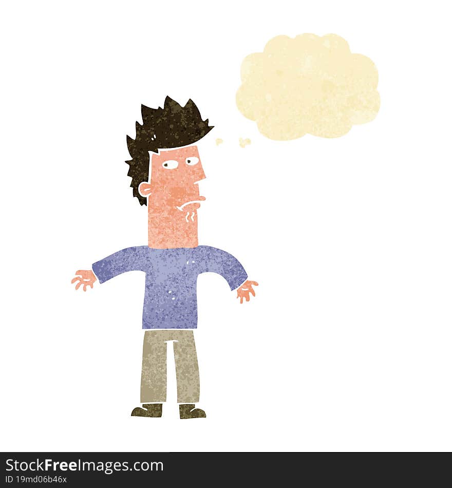 Cartoon Confused Man With Thought Bubble