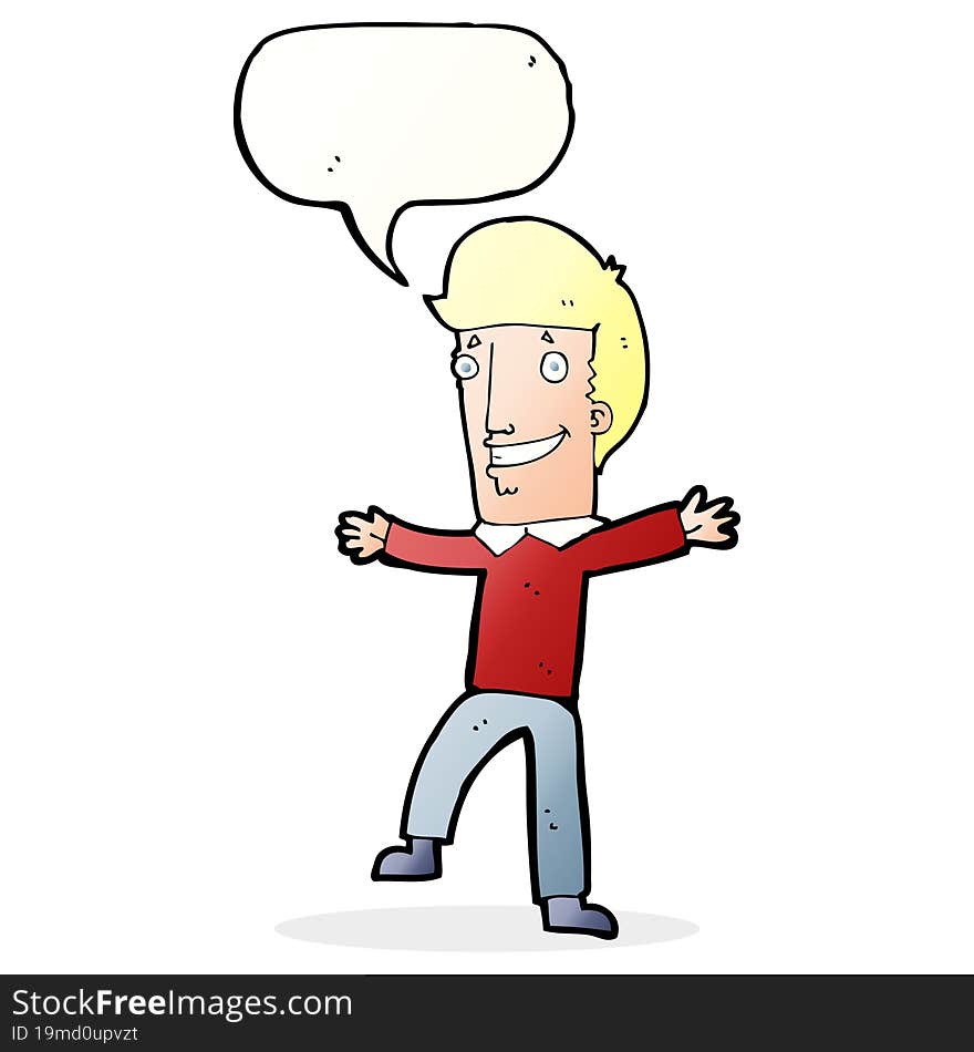 cartoon happy man with speech bubble