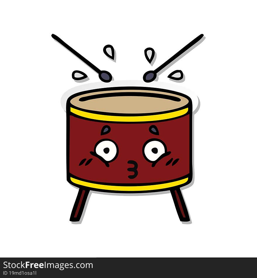 distressed sticker of a cute cartoon drum