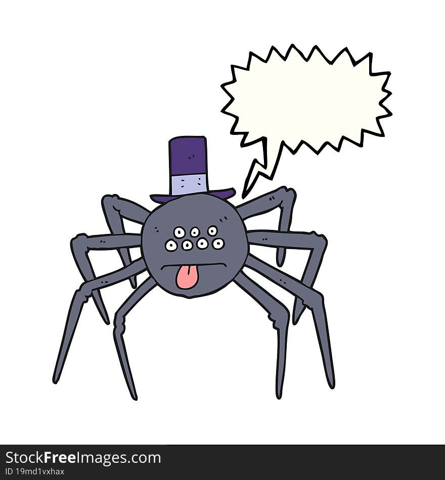 speech bubble cartoon halloween spider in top hat