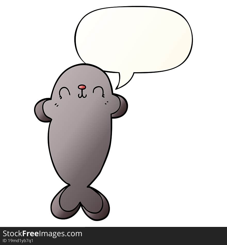 cartoon seal and speech bubble in smooth gradient style