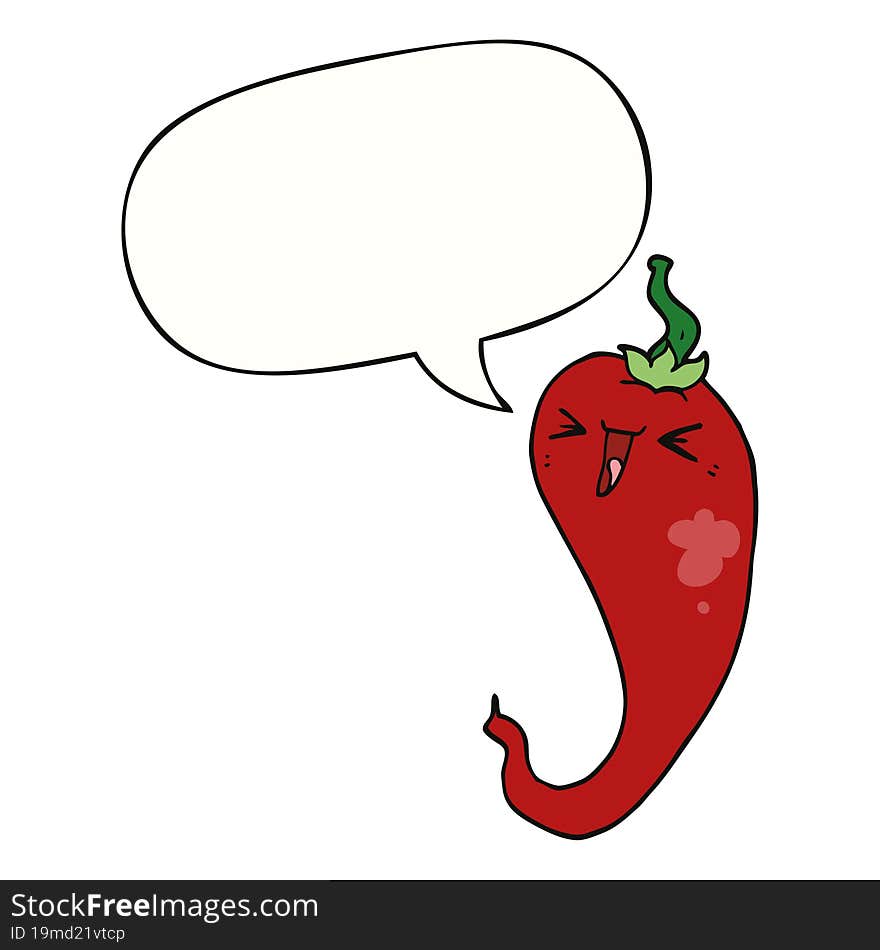 Cartoon Hot Chili Pepper And Speech Bubble