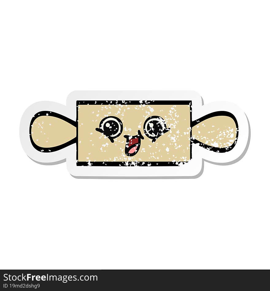 distressed sticker of a cute cartoon rolling pin