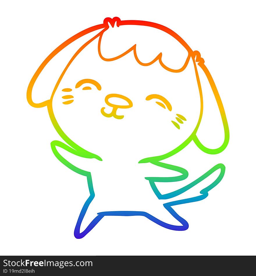 rainbow gradient line drawing of a happy cartoon dog