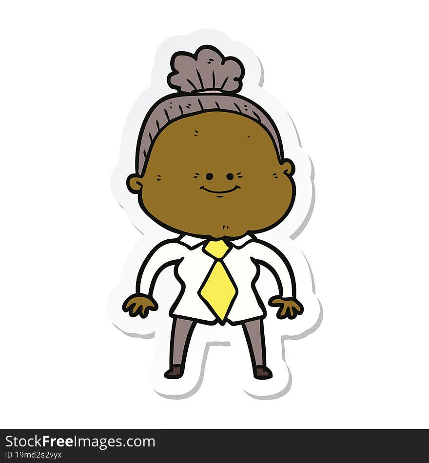 Sticker Of A Cartoon Happy Old Woman