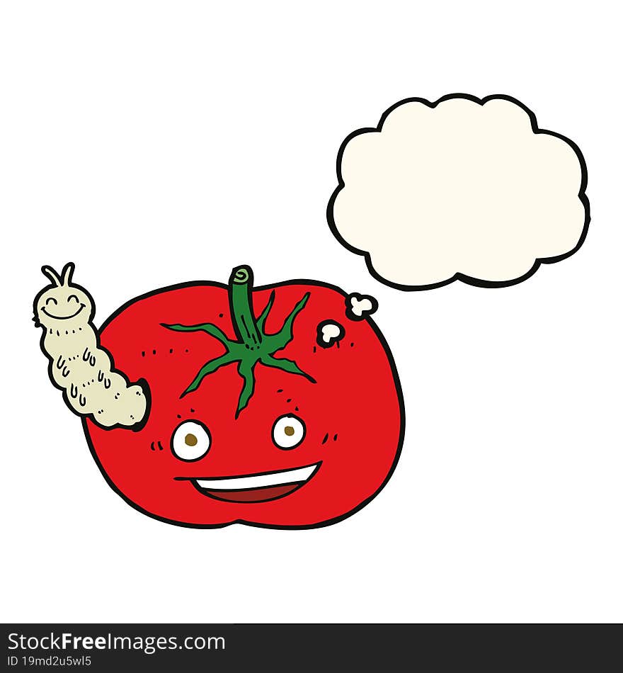 Cartoon Tomato With Bug With Thought Bubble