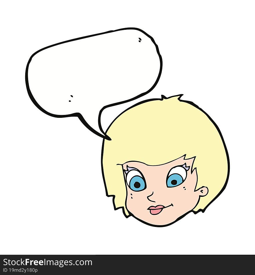 cartoon female face with speech bubble