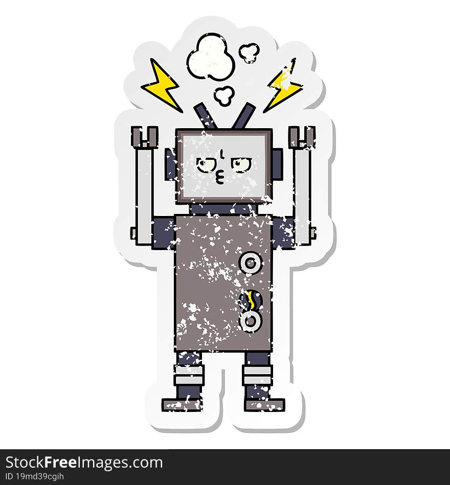 distressed sticker of a cute cartoon robot