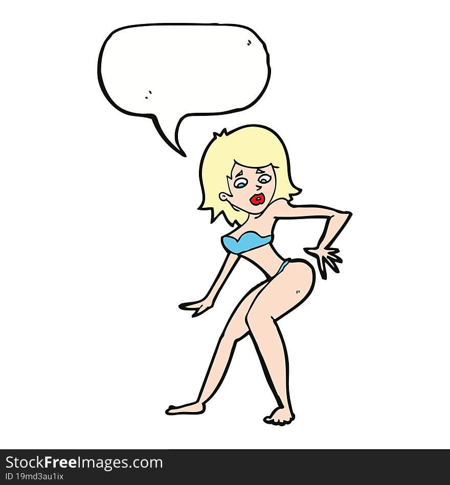 Cartoon Woman In Bikini With Speech Bubble