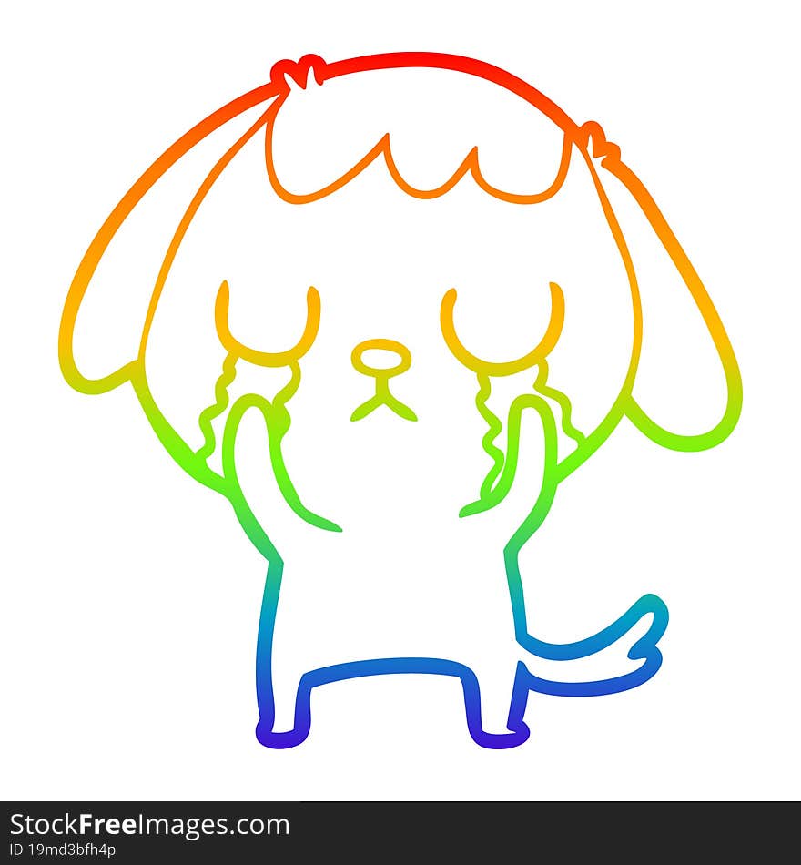 rainbow gradient line drawing cute cartoon dog crying