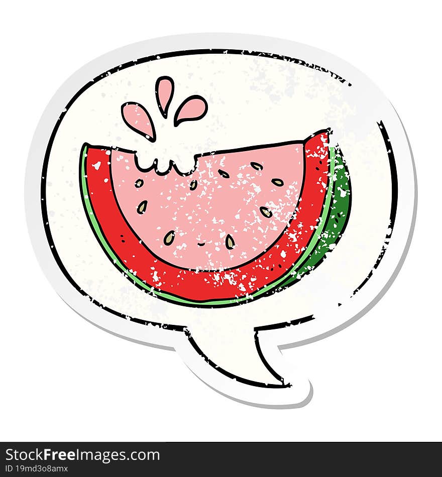 cartoon watermelon and speech bubble distressed sticker