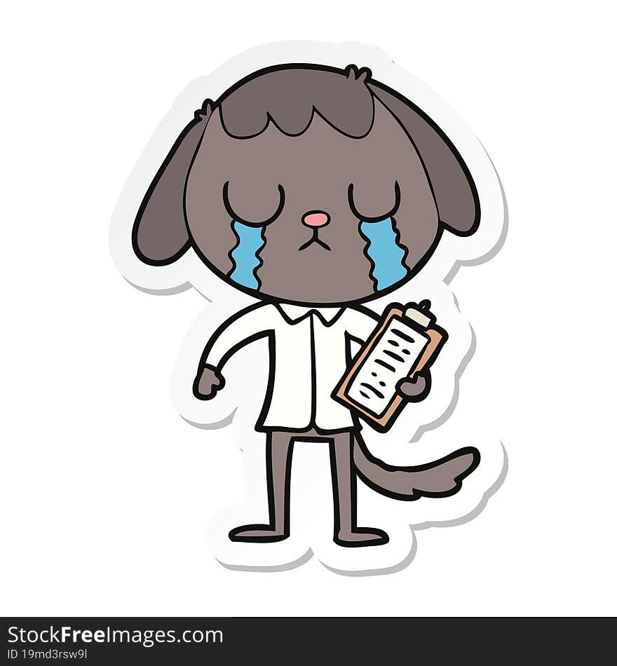 Sticker Of A Cute Cartoon Dog Crying