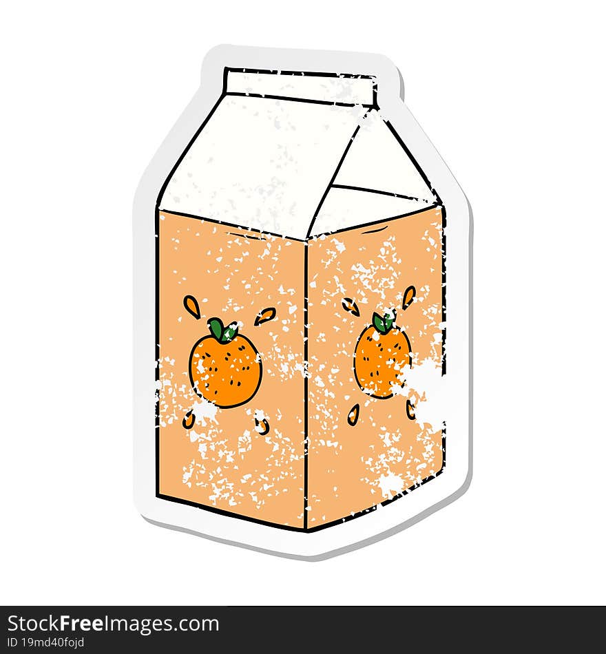 Distressed Sticker Of A Cartoon Orange Juice Carton