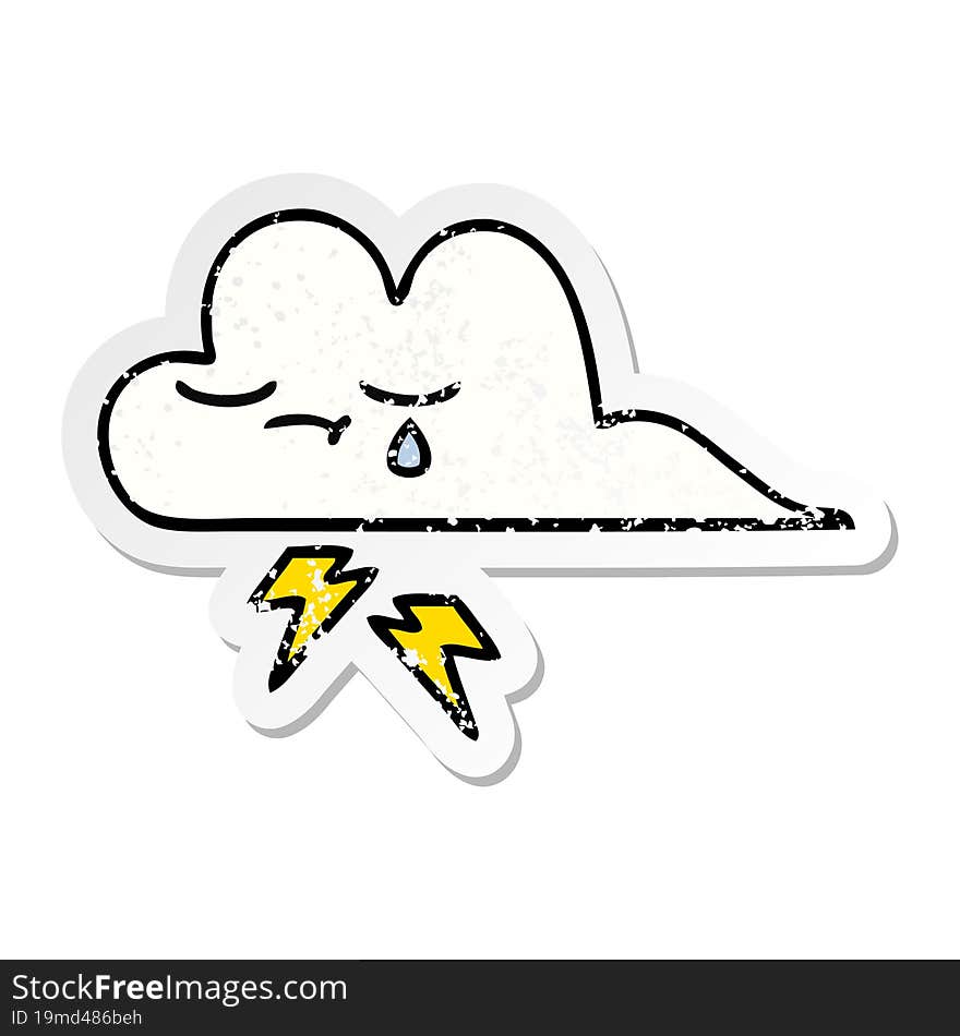 distressed sticker of a cute cartoon thunder cloud