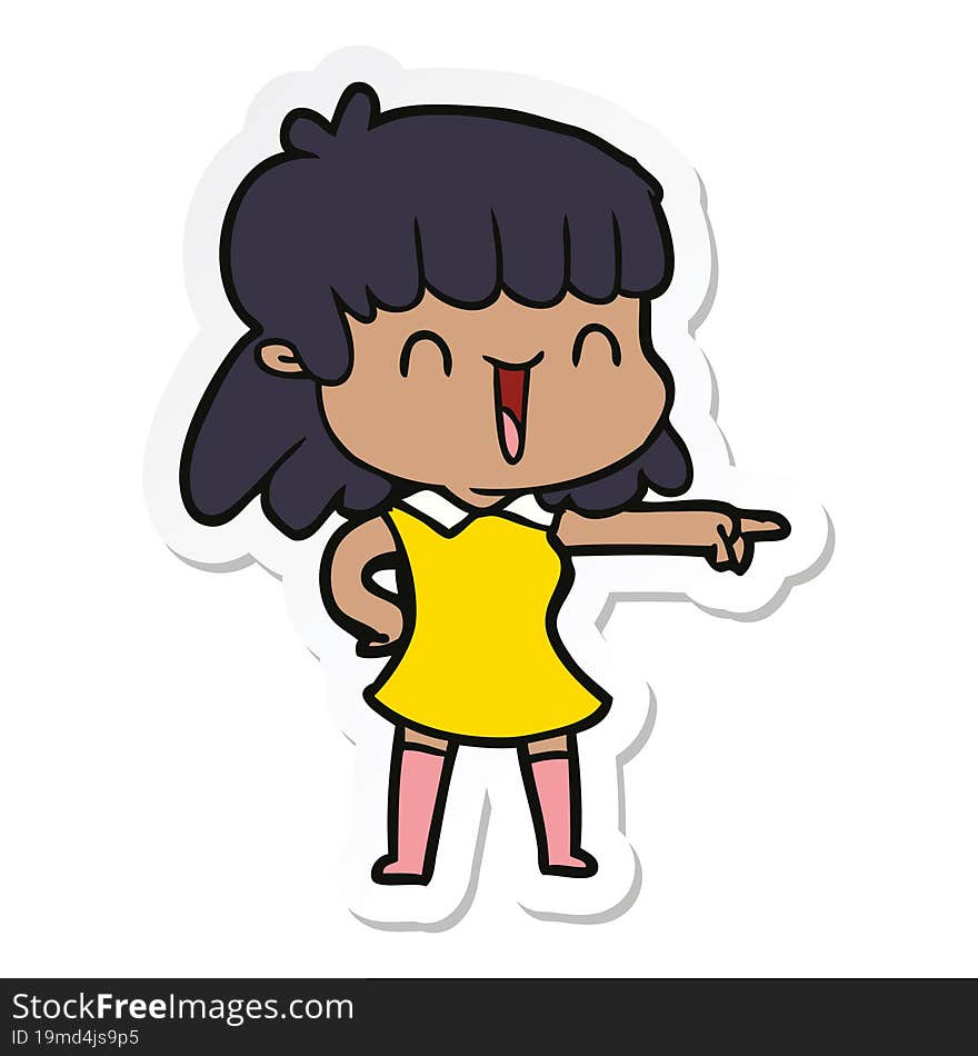 sticker of a cartoon happy girl