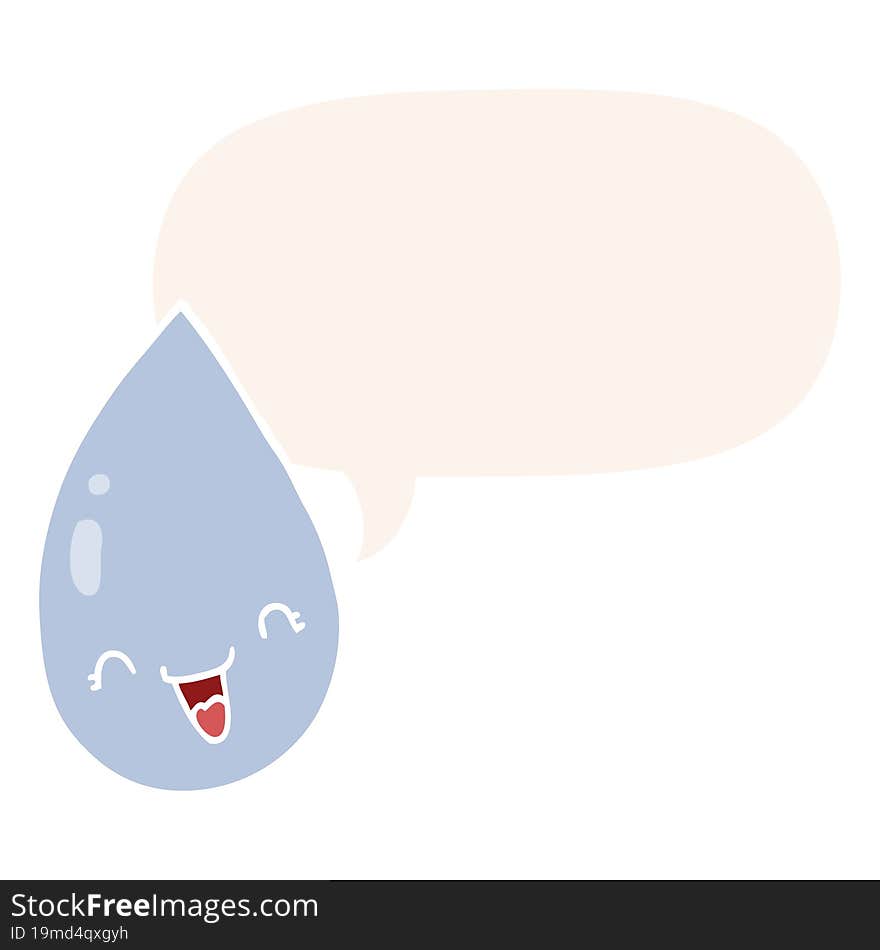 cartoon raindrop and speech bubble in retro style