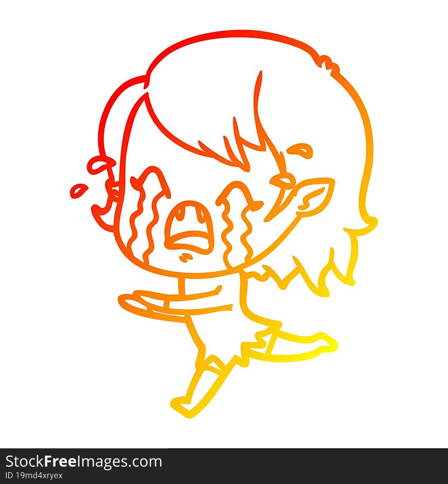 warm gradient line drawing cartoon crying vampire girl