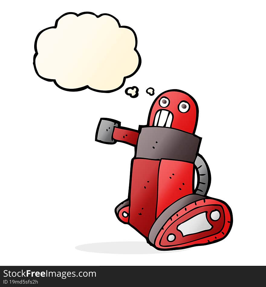 cartoon tank robot with thought bubble