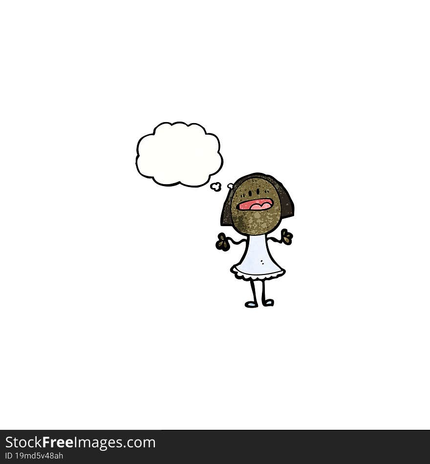 cartoon woman with thought bubble