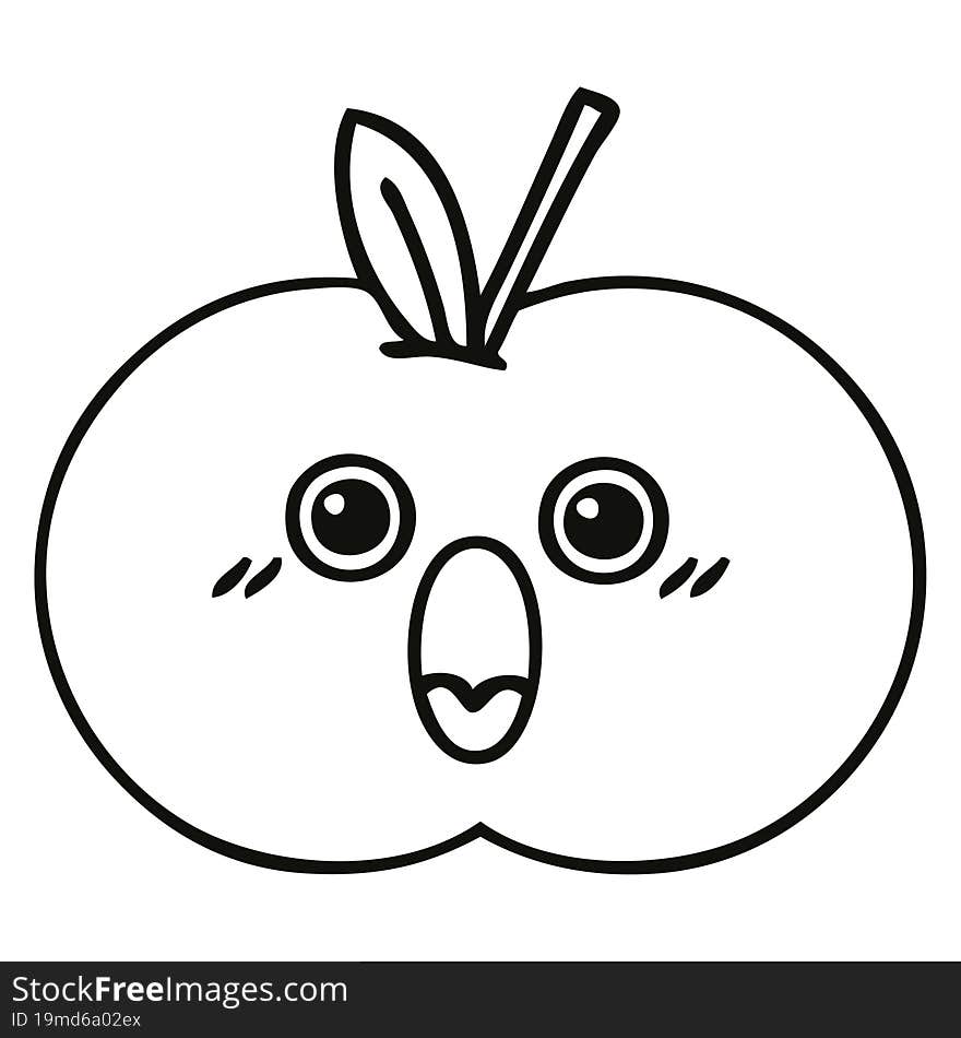 line drawing cartoon of a red apple