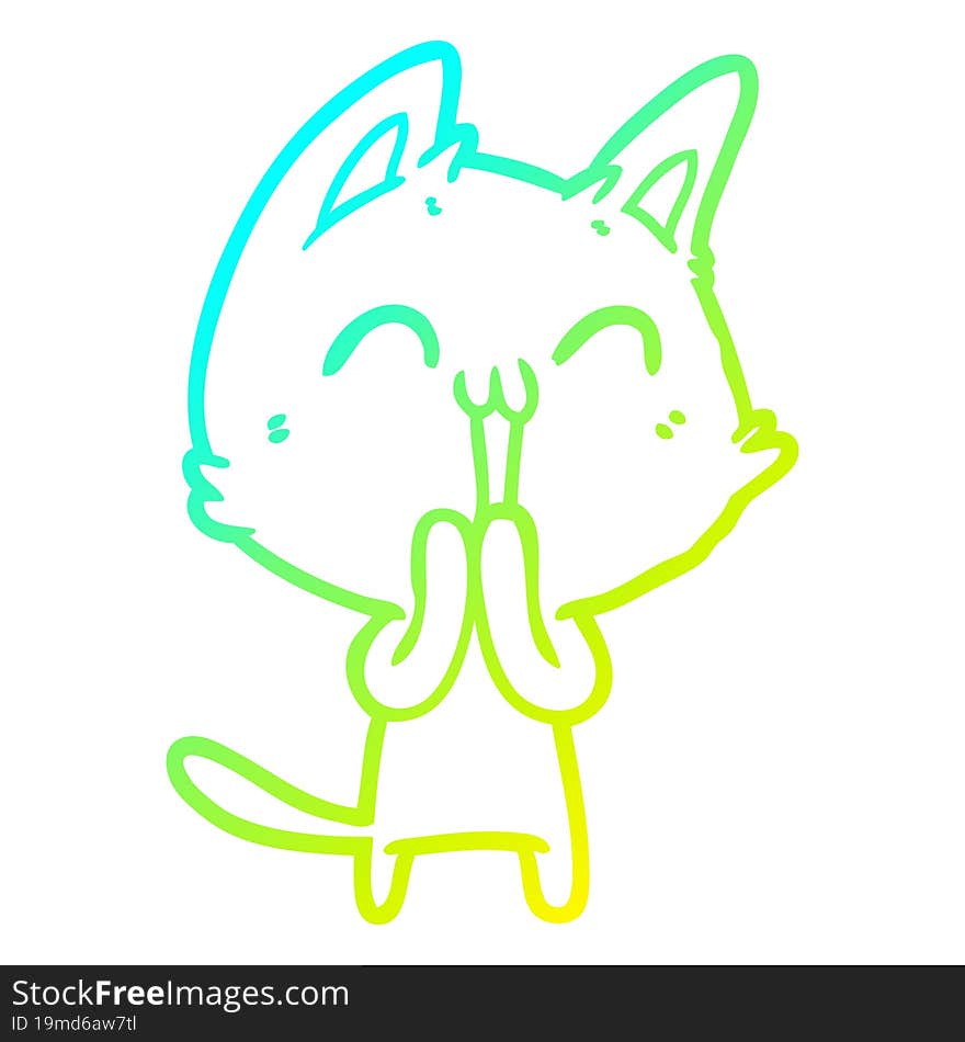 Cold Gradient Line Drawing Happy Cartoon Cat