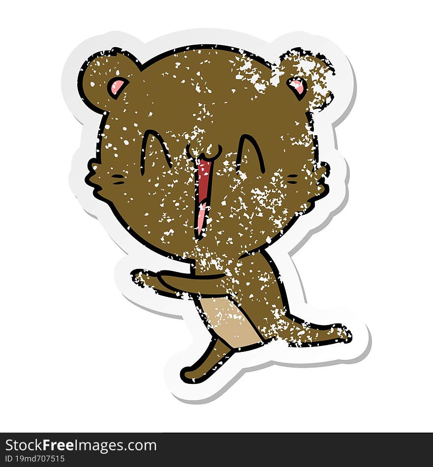 distressed sticker of a running bear cartoon