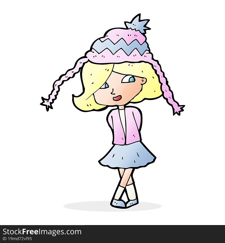 Cartoon Happy Girl Wearing Hat